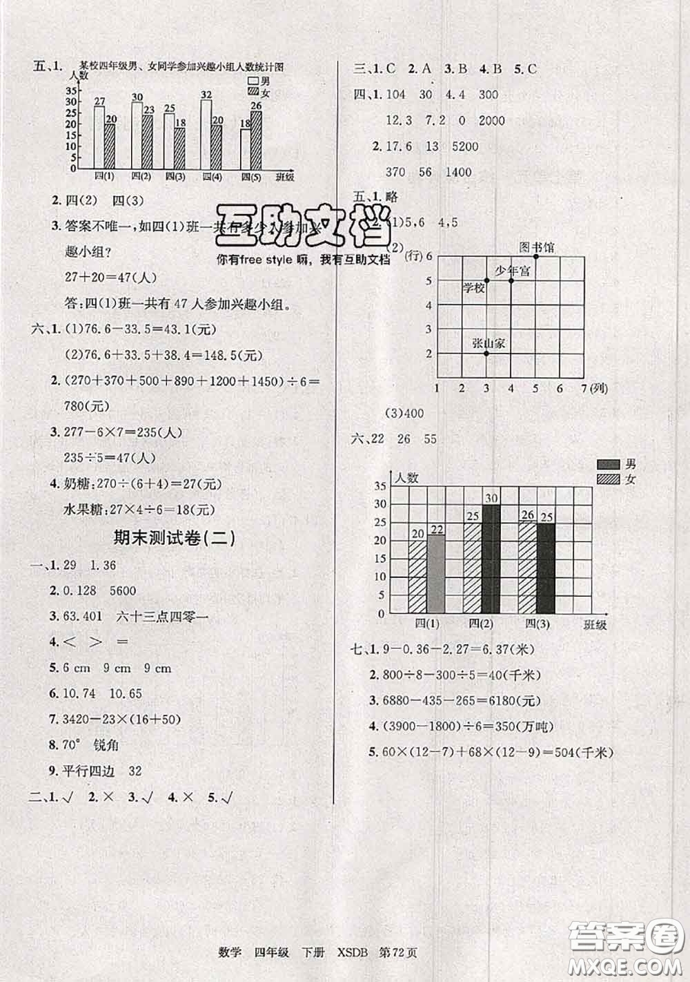 2020年優(yōu)優(yōu)好卷單元測(cè)評(píng)卷四年級(jí)數(shù)學(xué)下冊(cè)西師版答案