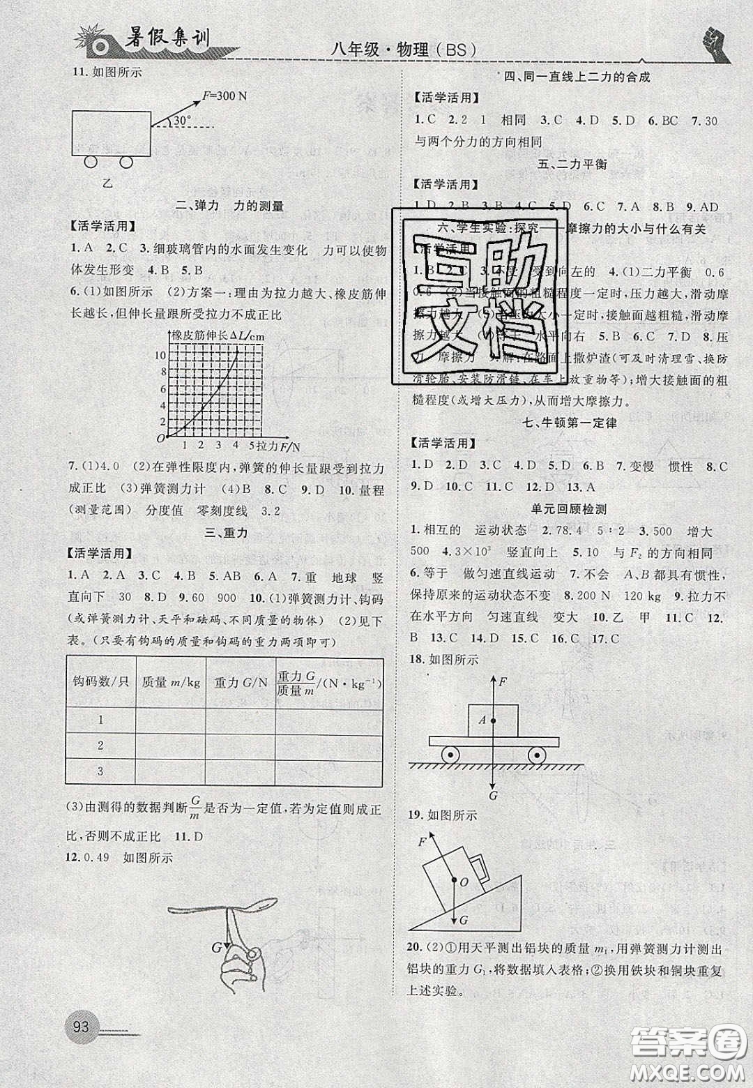 合肥工業(yè)大學出版社2020暑假集訓八年級物理北師大版答案