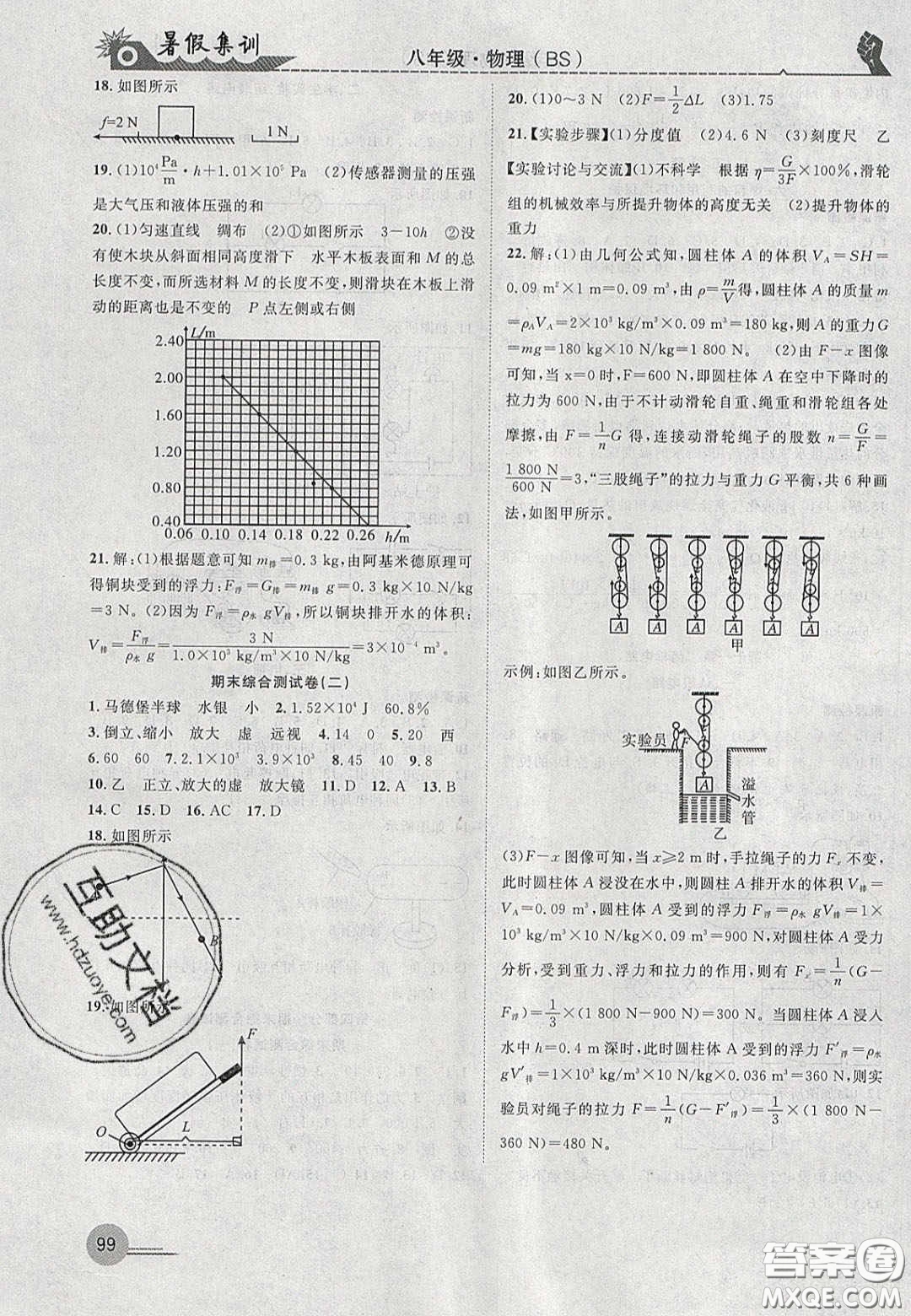 合肥工業(yè)大學出版社2020暑假集訓八年級物理北師大版答案