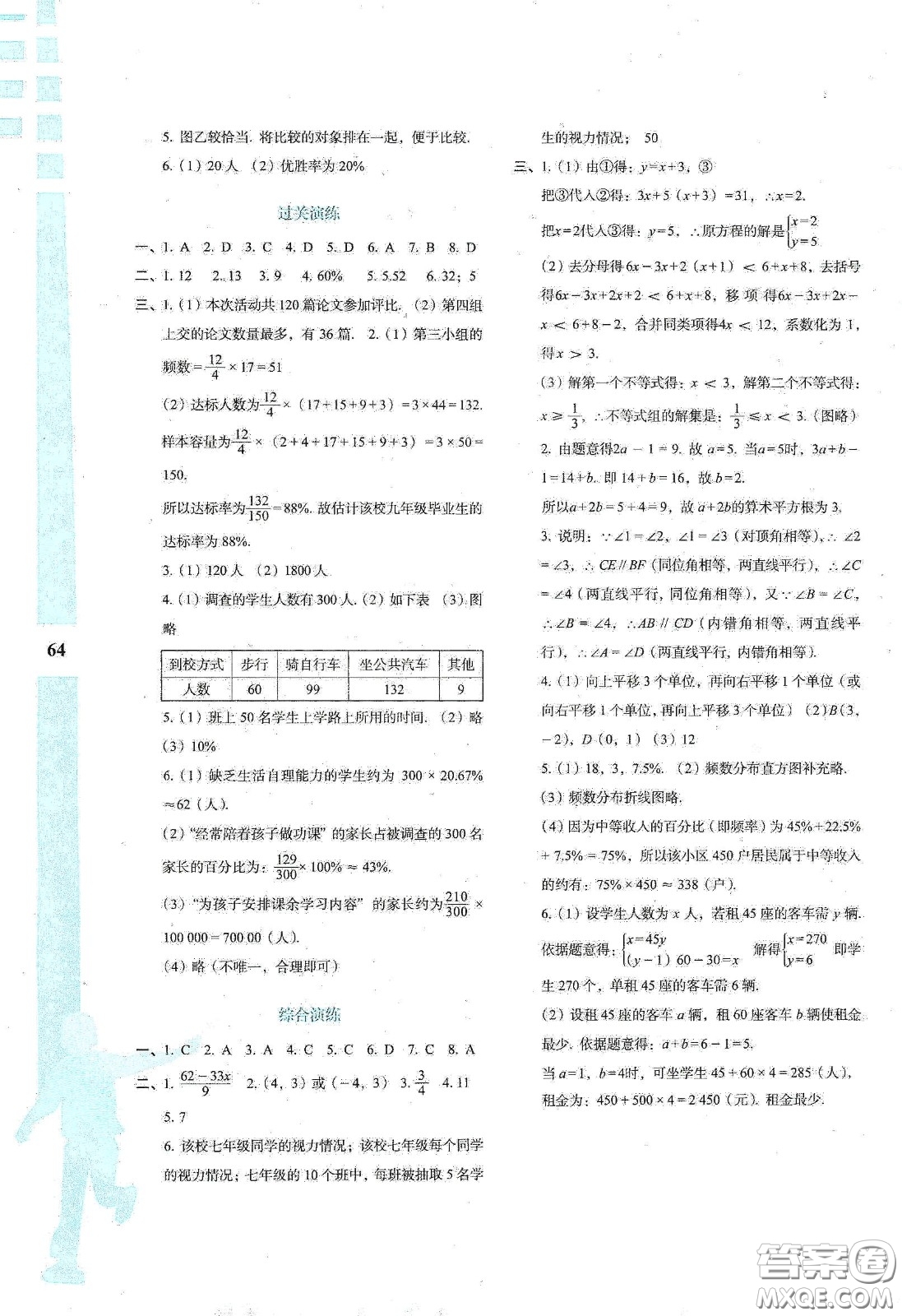 陜西人民教育出版社2020暑假作業(yè)與生活七年級(jí)數(shù)學(xué)A版答案