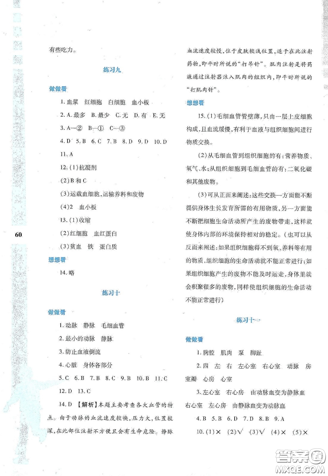 陜西人民教育出版社2020暑假作業(yè)與生活七年級生物學A版答案