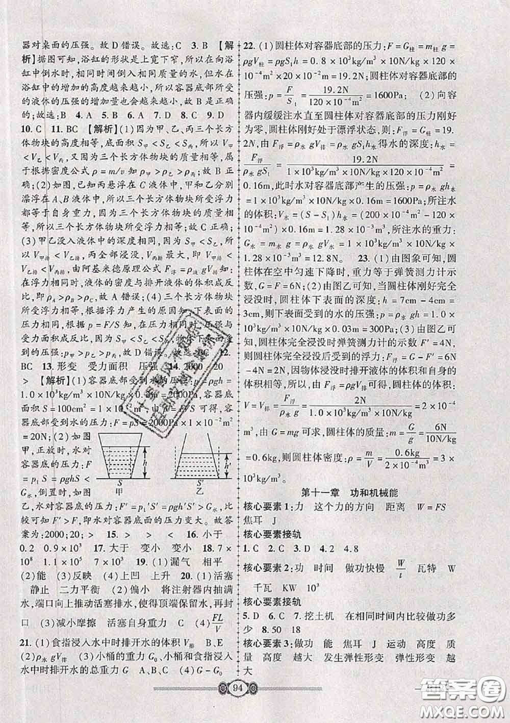 2020年金榜名卷必刷卷八年級物理下冊人教版答案