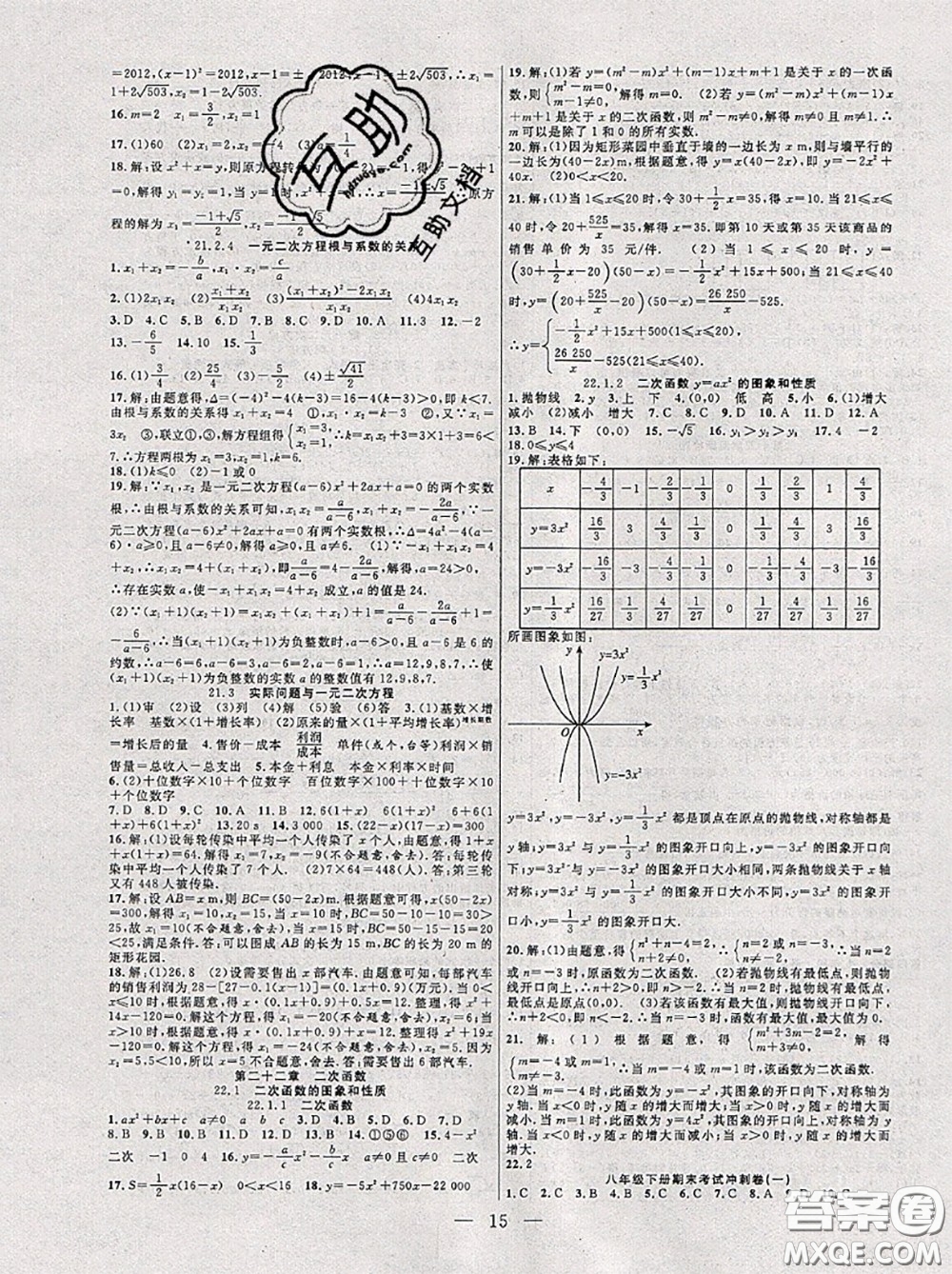 合肥工業(yè)大學出版社2020年暑假總動員八年級數(shù)學人教版答案