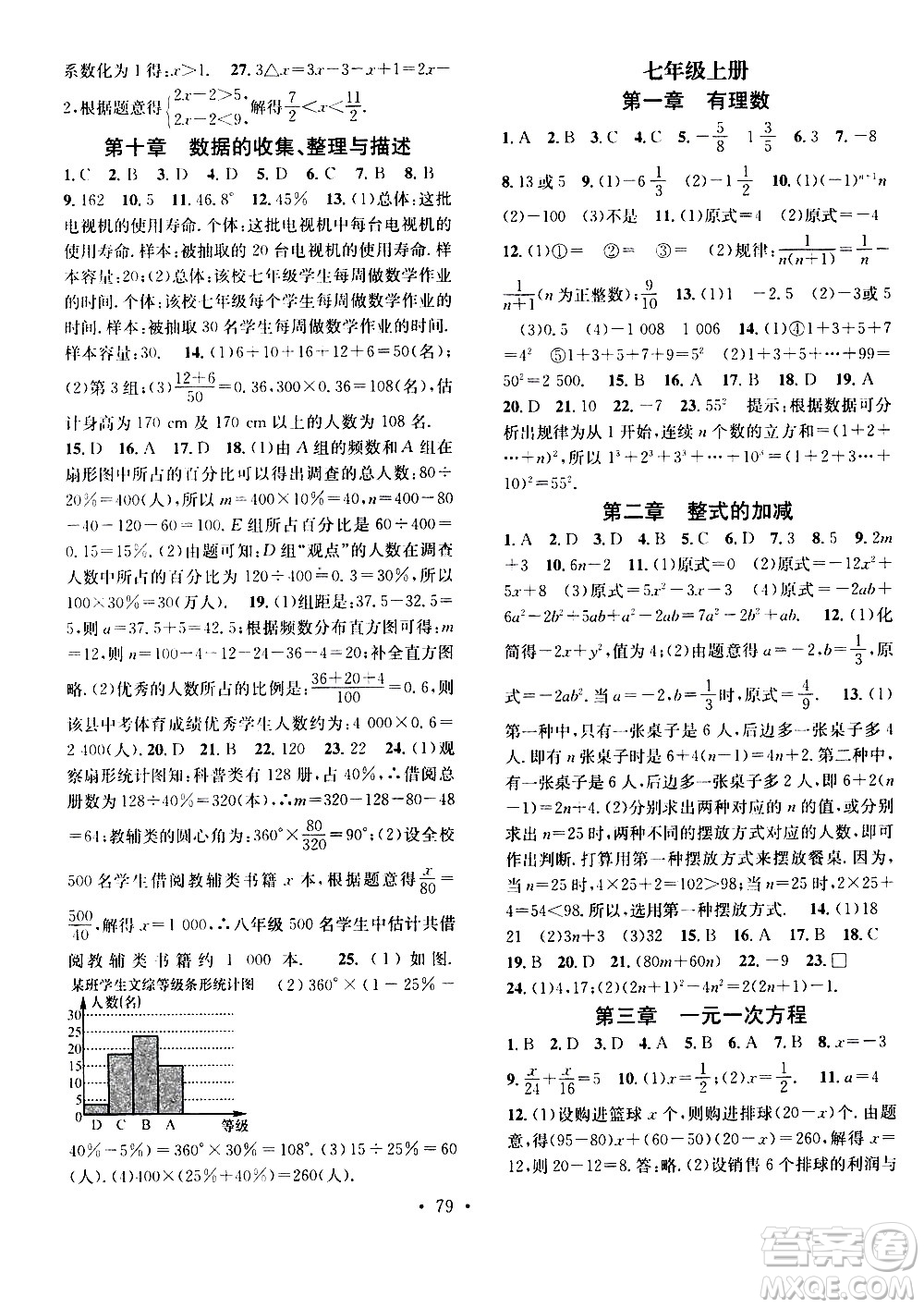 光明日報出版社2020年暑假總復(fù)習(xí)學(xué)習(xí)總動員數(shù)學(xué)七年級R人教版參考答案