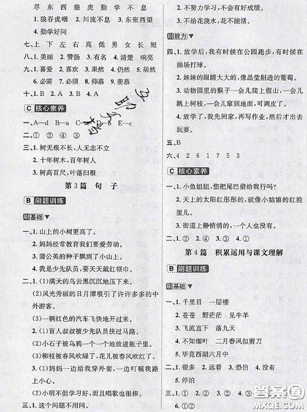 寧波出版社2020新版名師派暑假銜接二升三語(yǔ)文答案