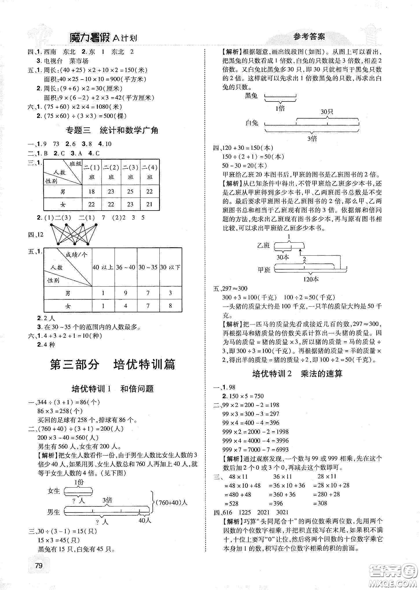 宇恒文化2020魔力暑假A計劃三年級數(shù)學(xué)人教版答案