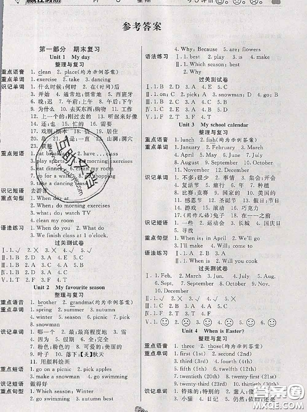 2020年贏在假期銜接優(yōu)化訓(xùn)練暑假五年級(jí)英語(yǔ)人教版答案