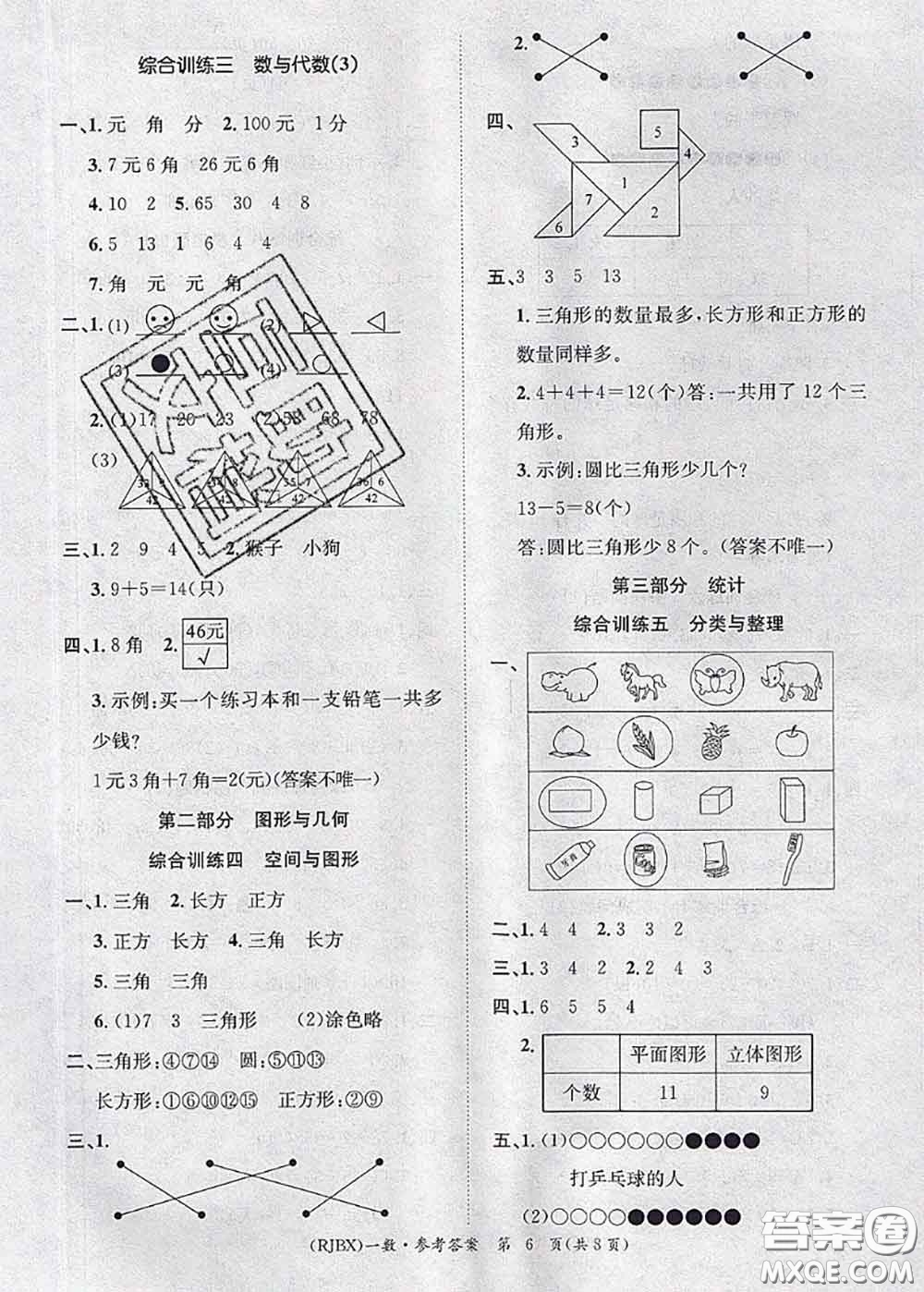 長江出版社2020年優(yōu)生樂園學(xué)期總復(fù)習(xí)暑假一年級數(shù)學(xué)人教版答案