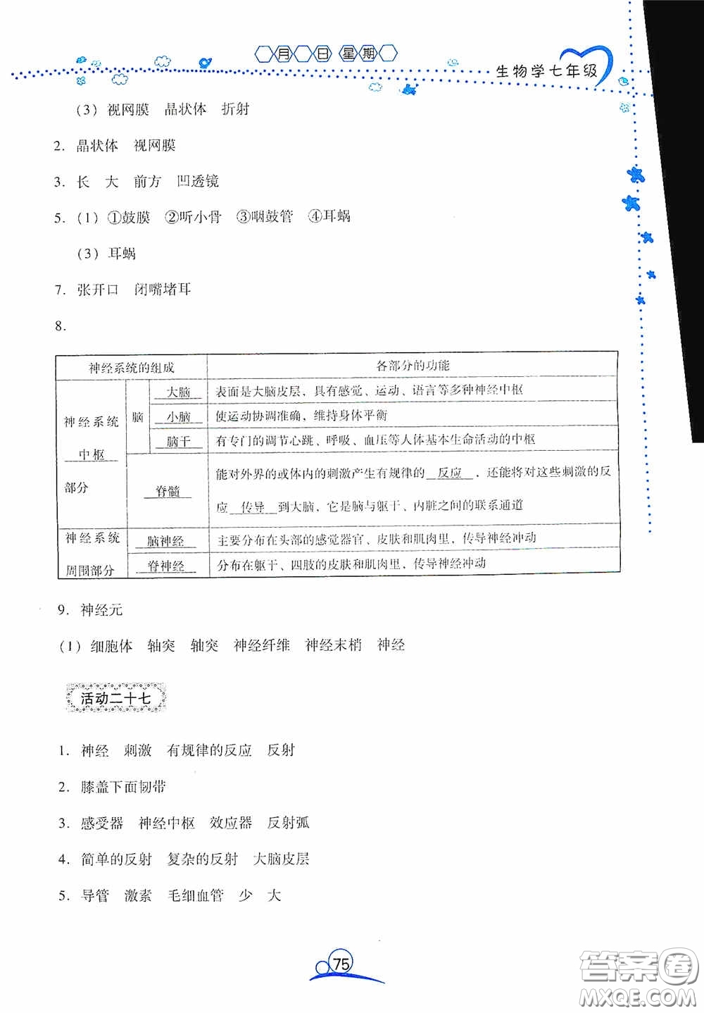 云南教育出版社2020導(dǎo)學(xué)練暑假作業(yè)系列生物學(xué)七年級答案