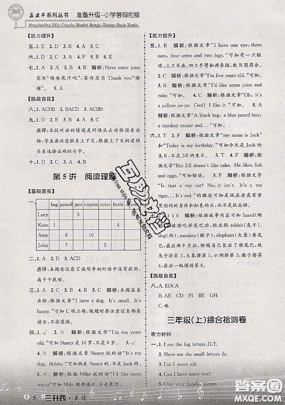 2020年孟建平準(zhǔn)備升級(jí)小學(xué)暑假銜接三升四英語人教版答案