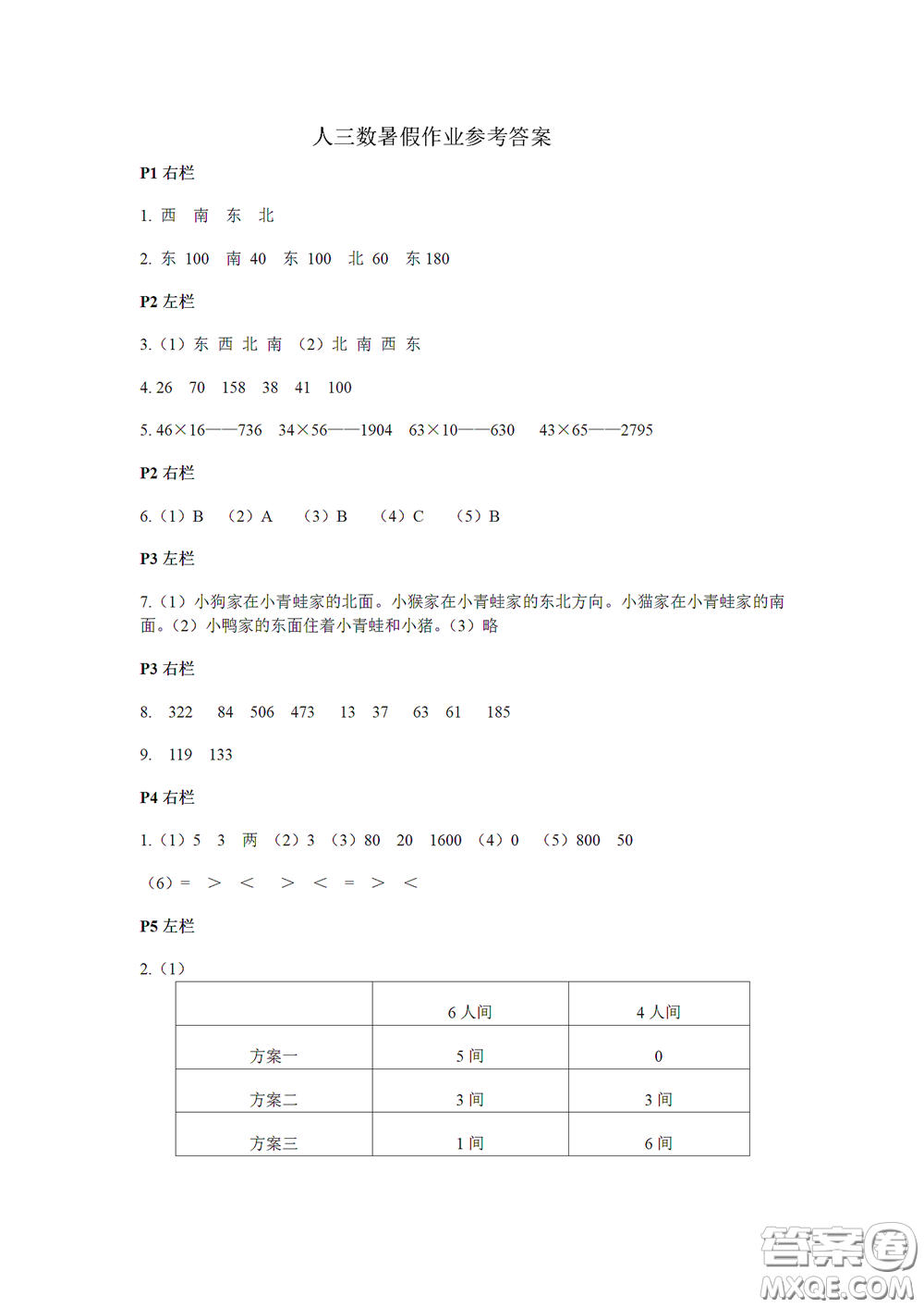 2020安徽省暑假作業(yè)三年級(jí)數(shù)學(xué)人教版答案