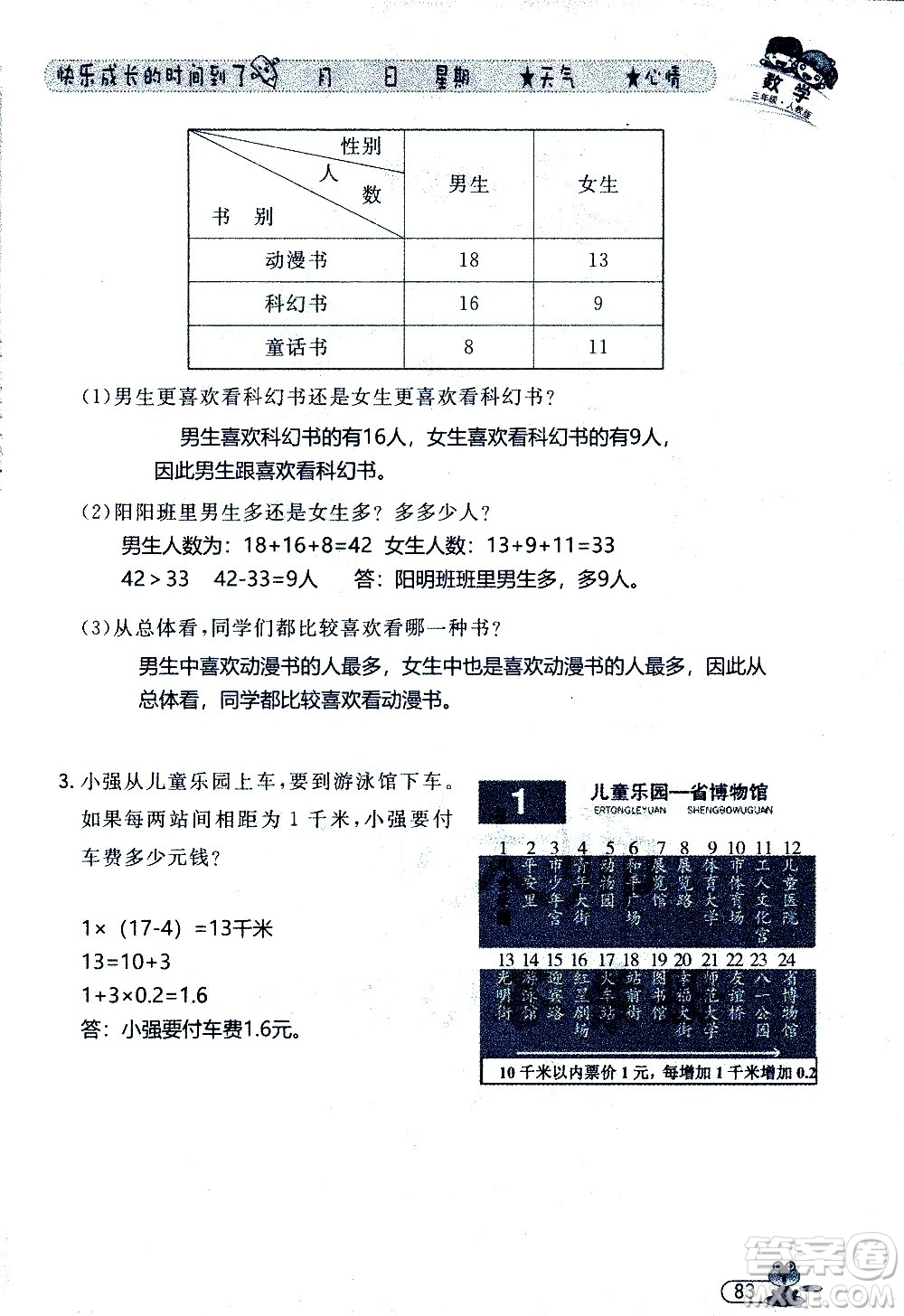 黑龍江少年兒童出版社2020年陽光假日暑假三年級數(shù)學人教版參考答案