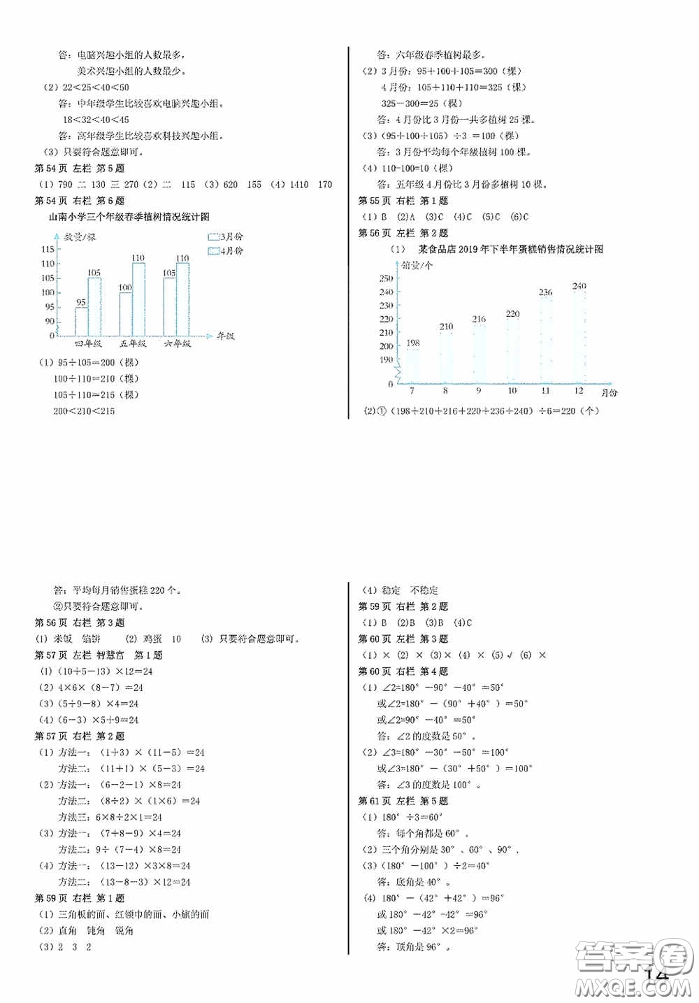 2020安徽省暑假作業(yè)四年級數(shù)學(xué)人教版答案