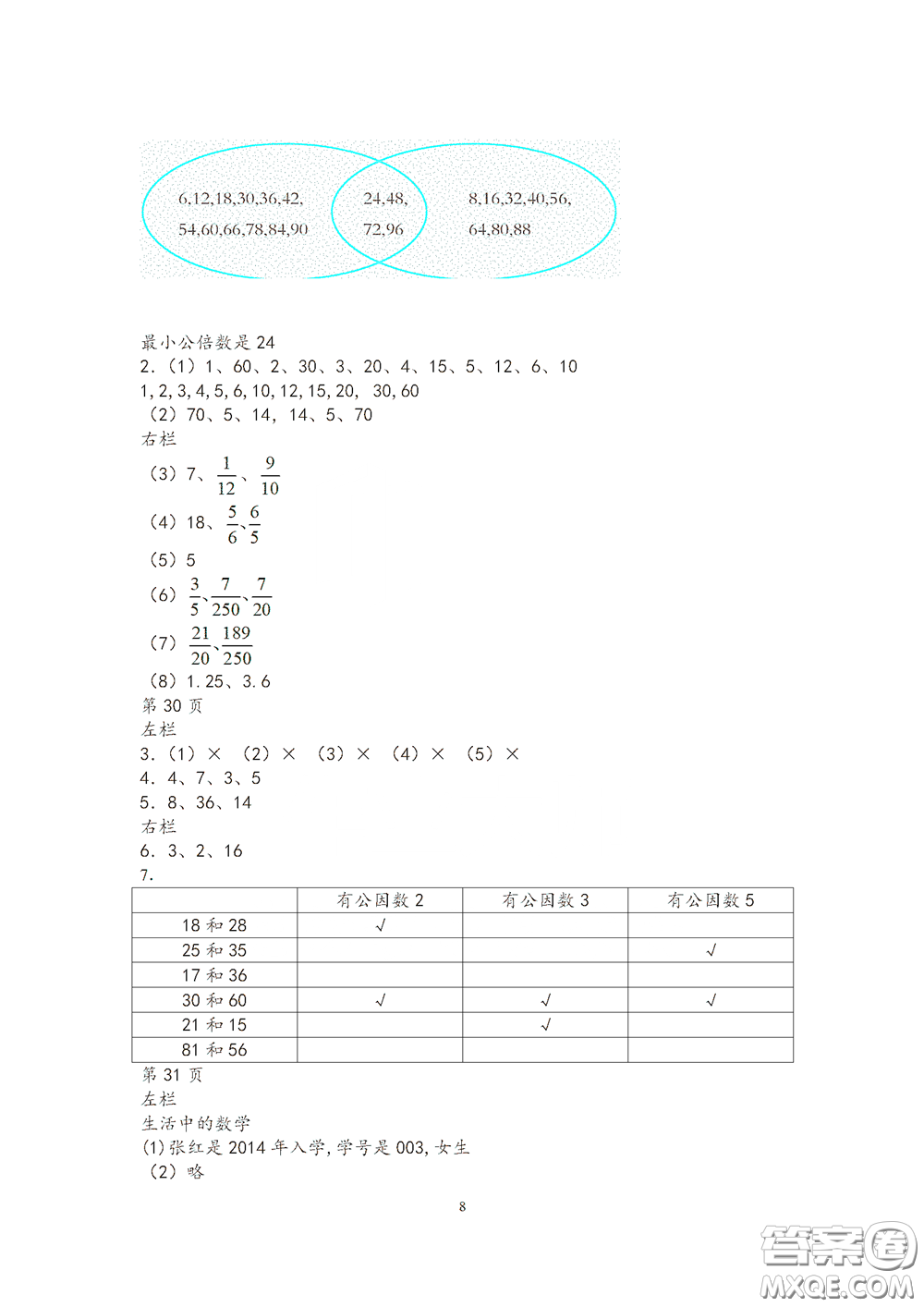 2020安徽省暑假作業(yè)五年級(jí)數(shù)學(xué)蘇教版答案