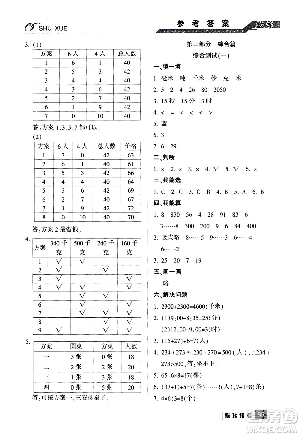 延邊人民出版社2020年勵耘書業(yè)暑假銜接2升3數(shù)學人教版參考答案