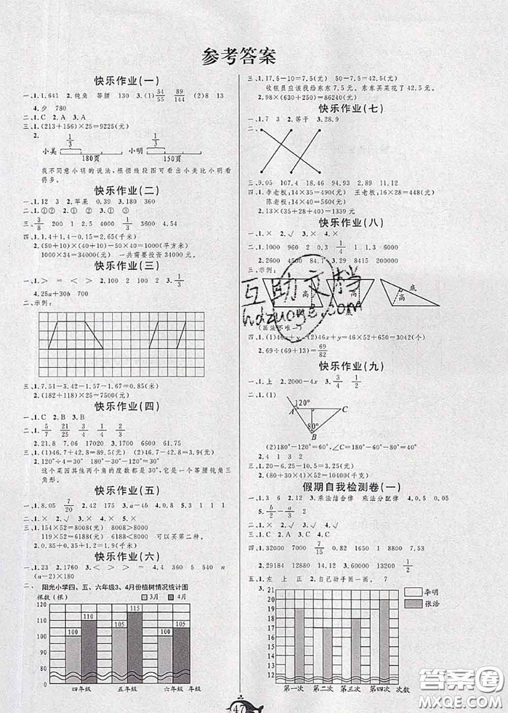 2020年智多星假期作業(yè)快樂暑假四年級數(shù)學(xué)冀教版答案