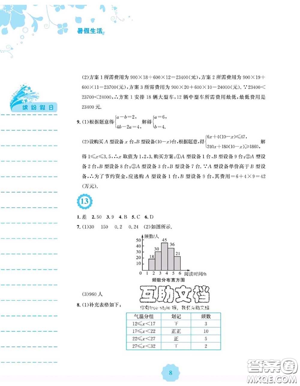 安徽教育出版社2020年暑假生活七年級數(shù)學人教版答案