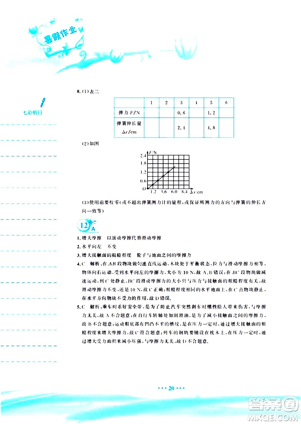 安徽教育出版社2020年暑假作業(yè)八年級物理人教版參考答案