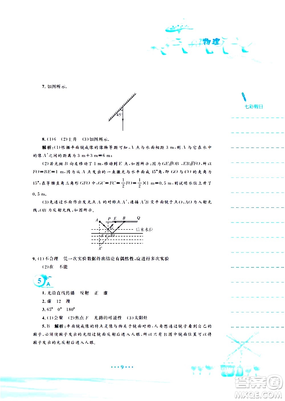 安徽教育出版社2020年暑假作業(yè)八年級物理通用版S參考答案