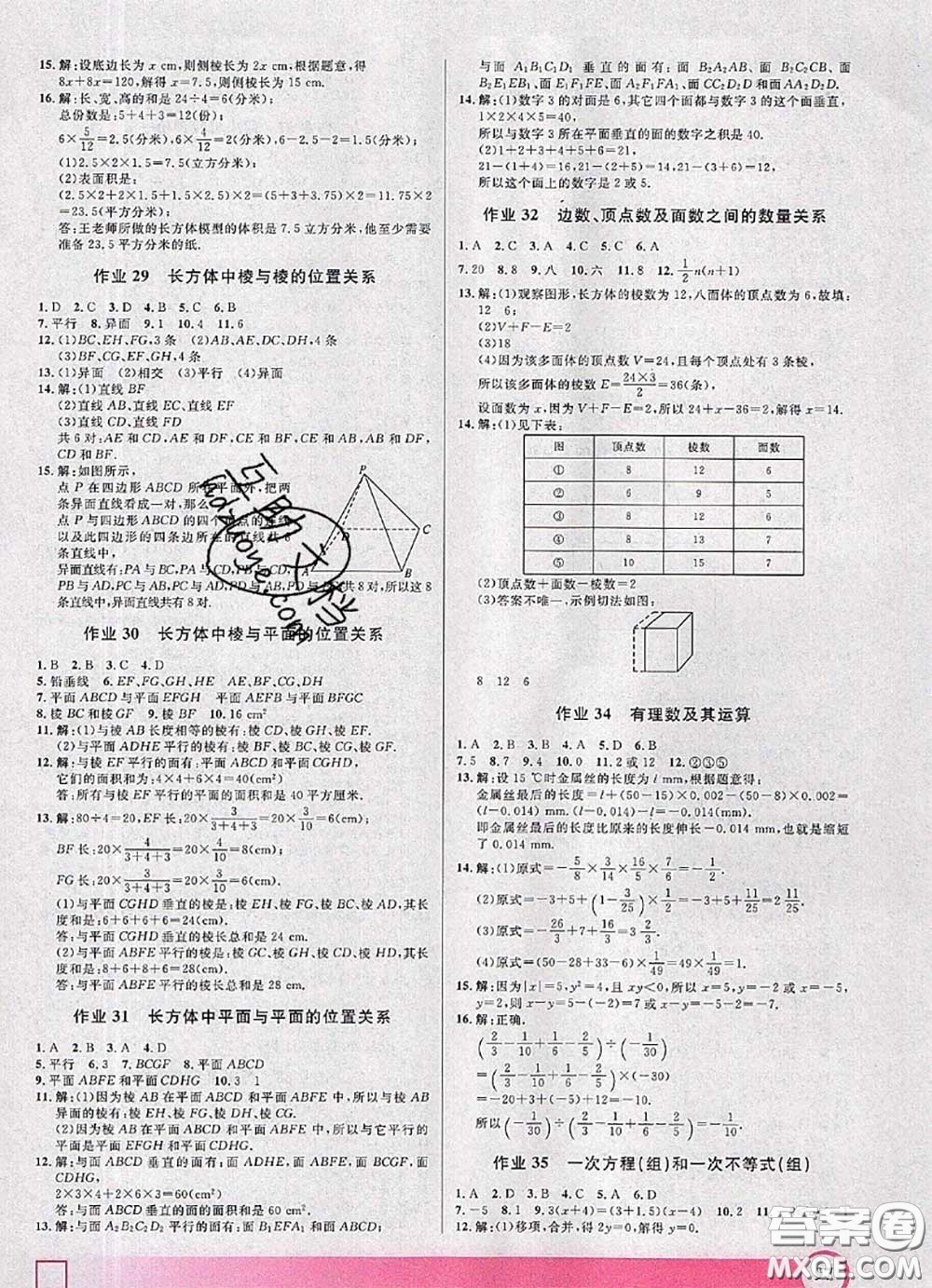 2020年鐘書金牌暑假作業(yè)導與練六年級數(shù)學上海專版參考答案