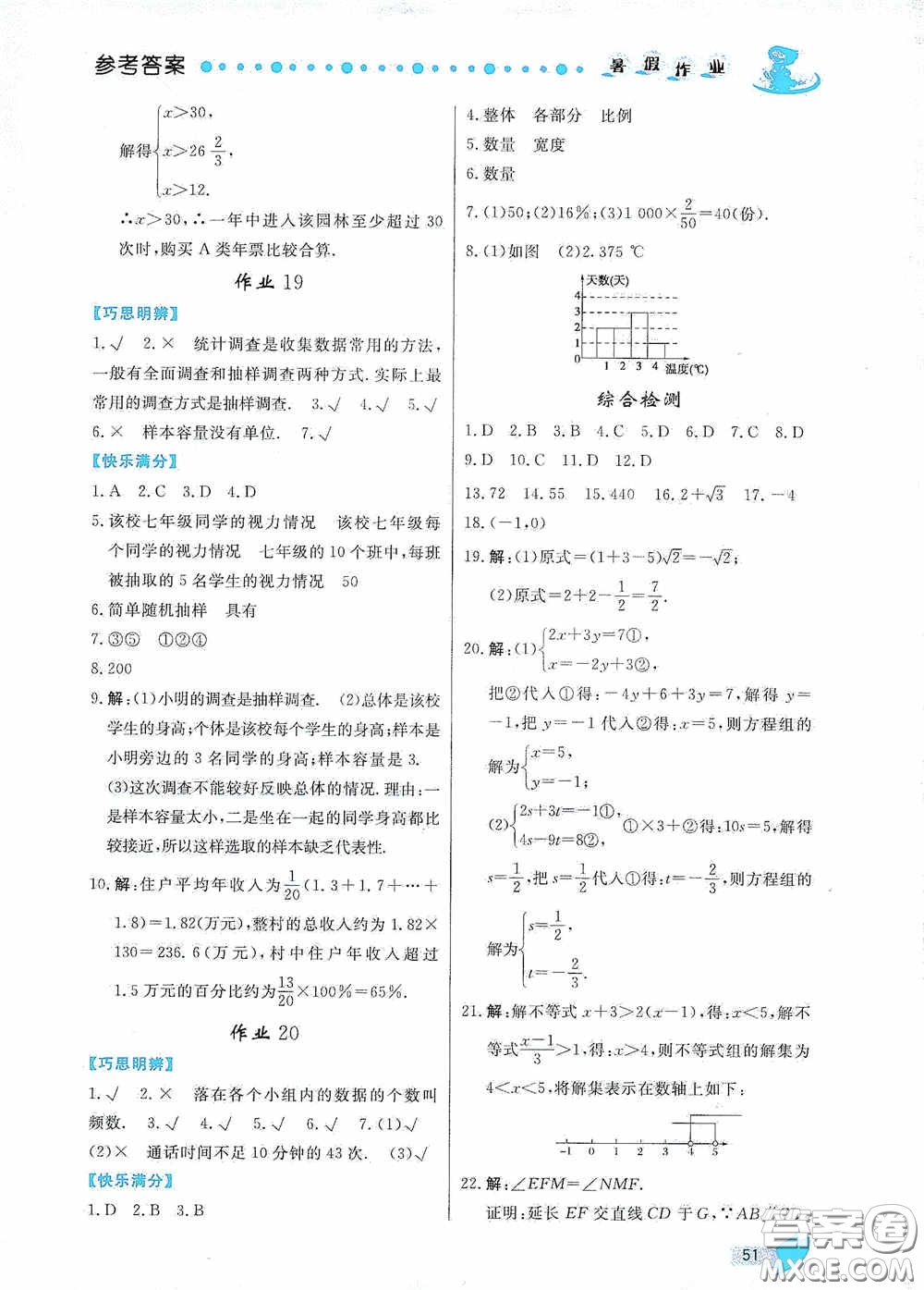 內(nèi)蒙古人民出版社2020暑假作業(yè)七年級數(shù)學(xué)人教版答案