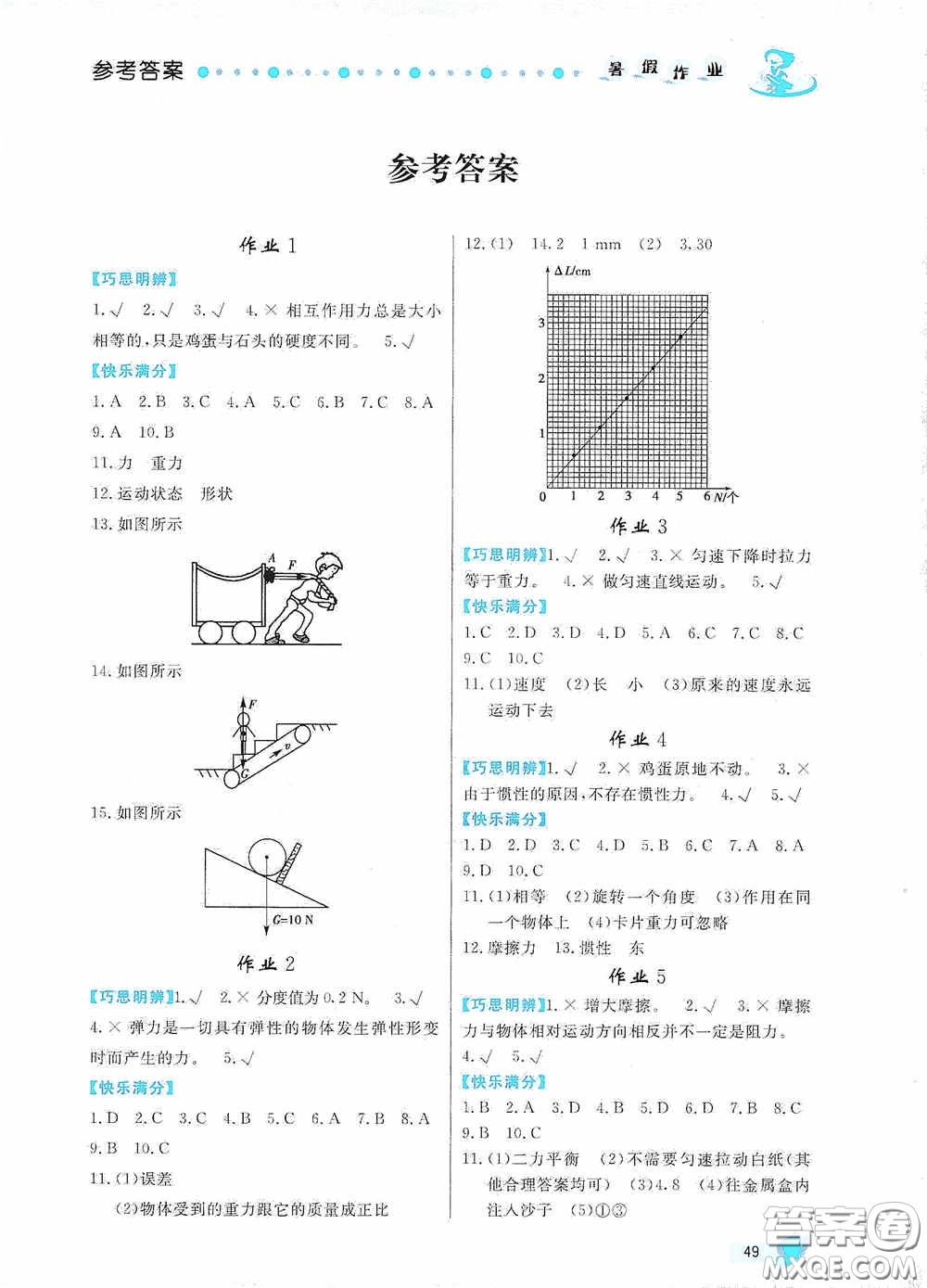 內蒙古人民出版社2020暑假作業(yè)八年級物理人教版答案