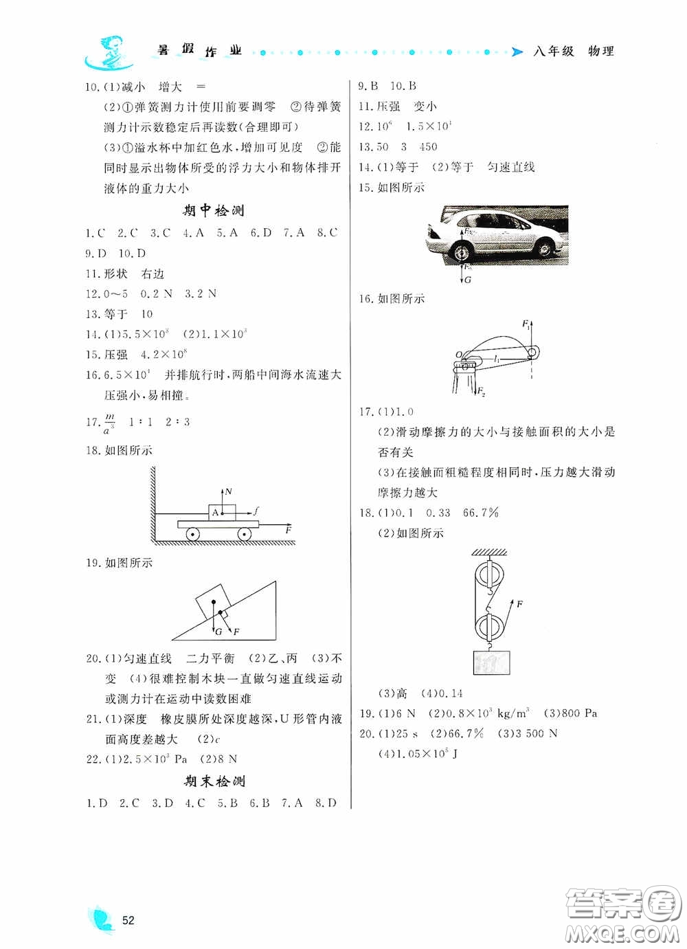 內蒙古人民出版社2020暑假作業(yè)八年級物理人教版答案