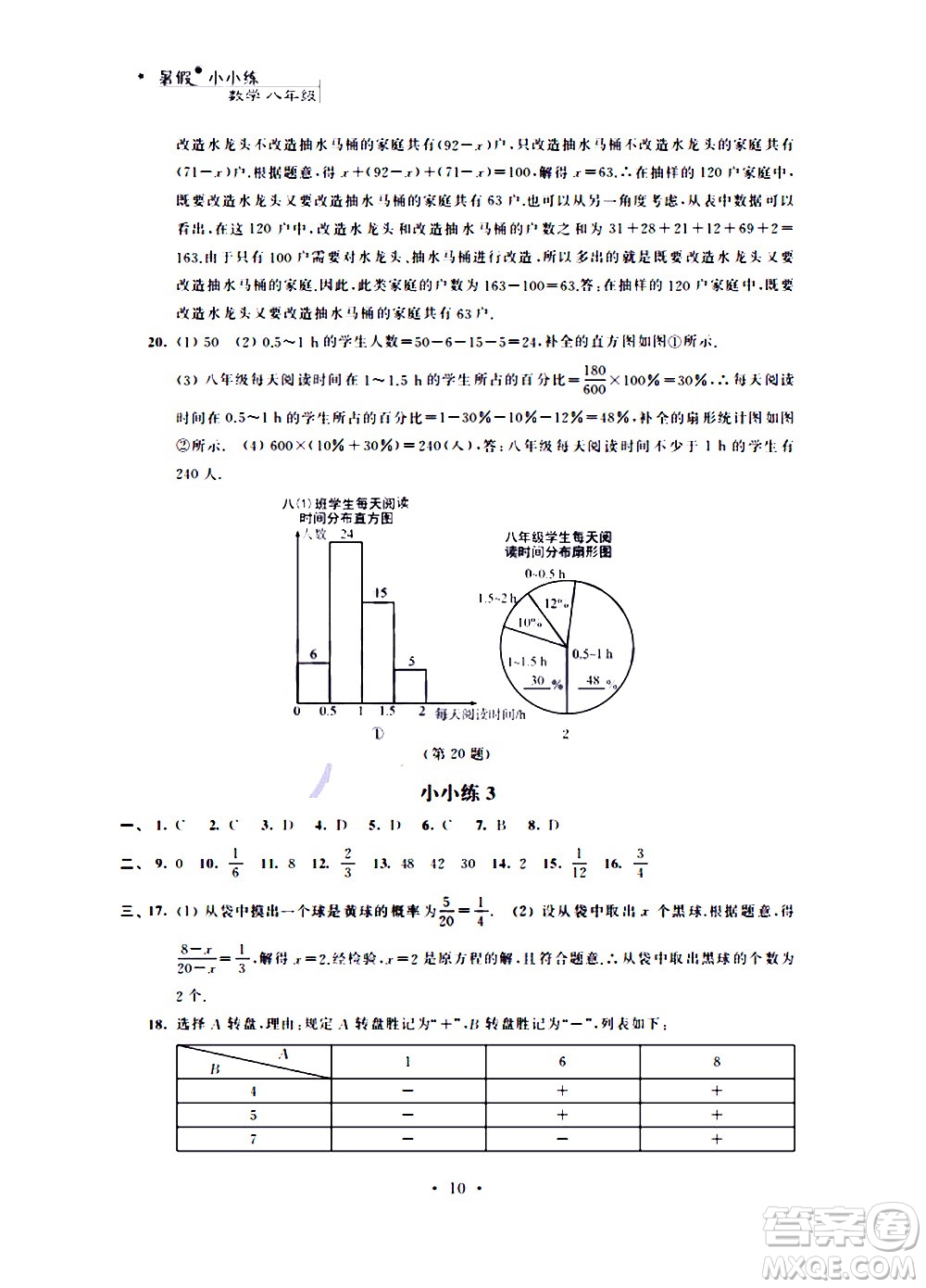 2020年暑假小小練八年級(jí)語文數(shù)學(xué)英語物理合訂本參考答案