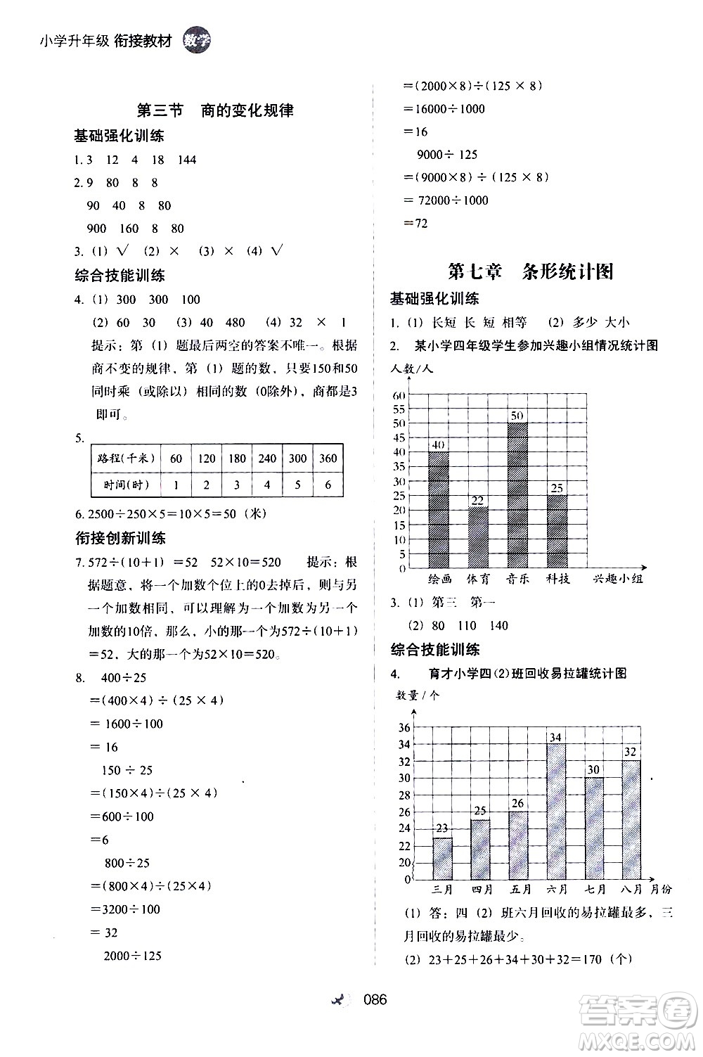 河北教育出版社2020年小學升年級銜接教材數(shù)學3升4年級暑假參考答案