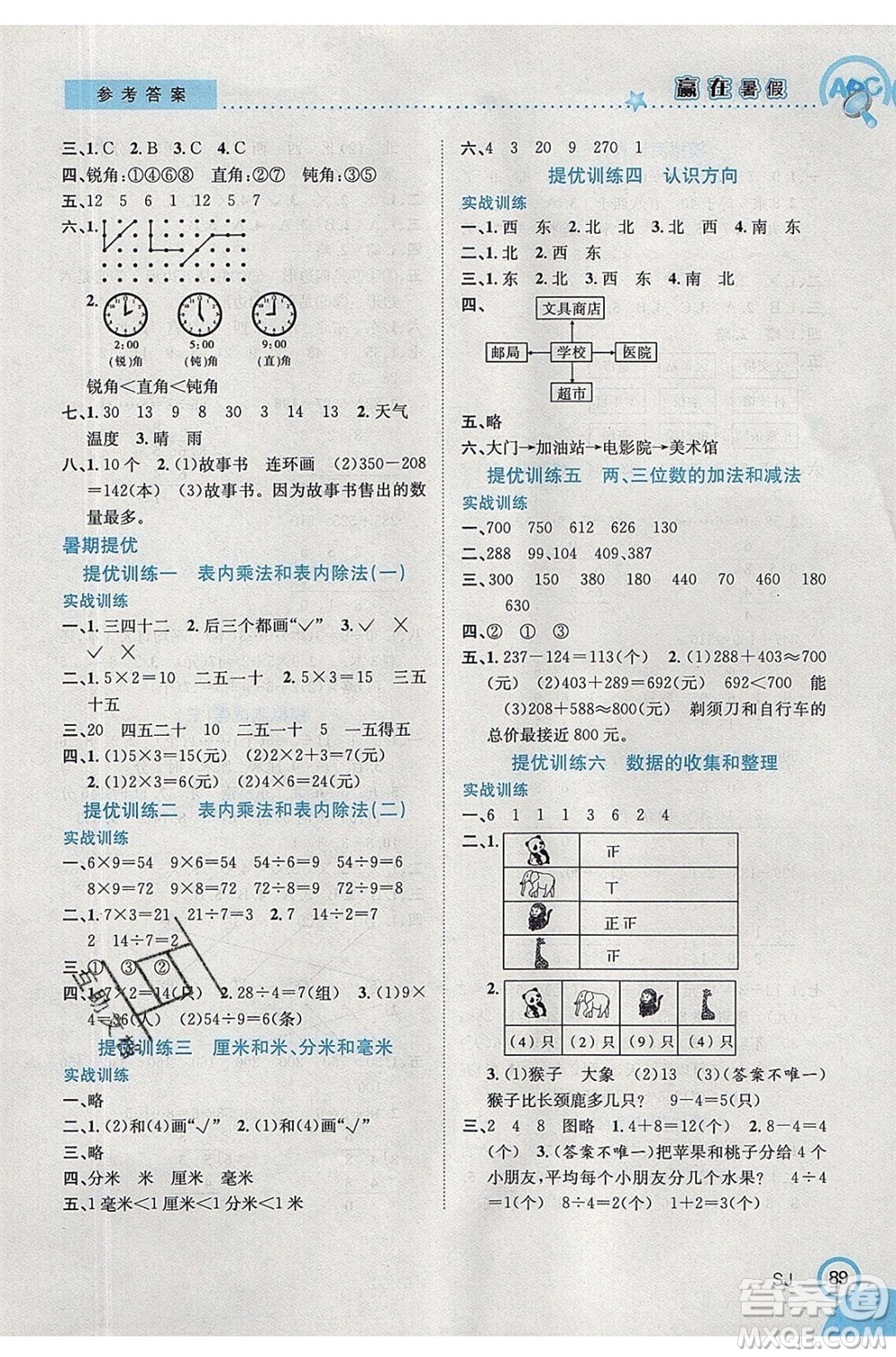 合肥工業(yè)大學(xué)出版社2020年贏在暑假銜接教材2升3數(shù)學(xué)SJ蘇教版答案