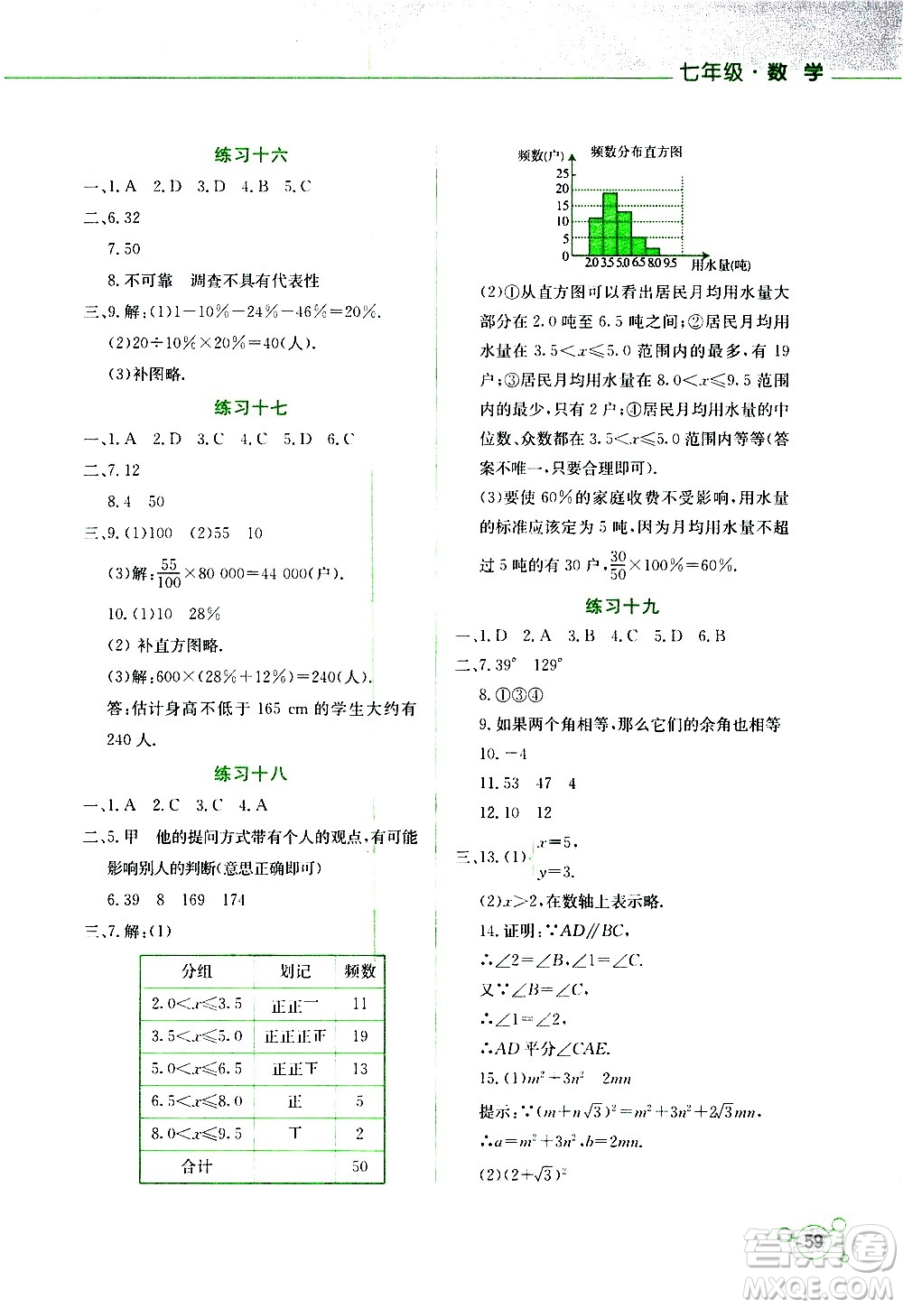 云南大學(xué)出版社2020年暑假活動(dòng)實(shí)踐與思考七年級(jí)數(shù)學(xué)參考答案