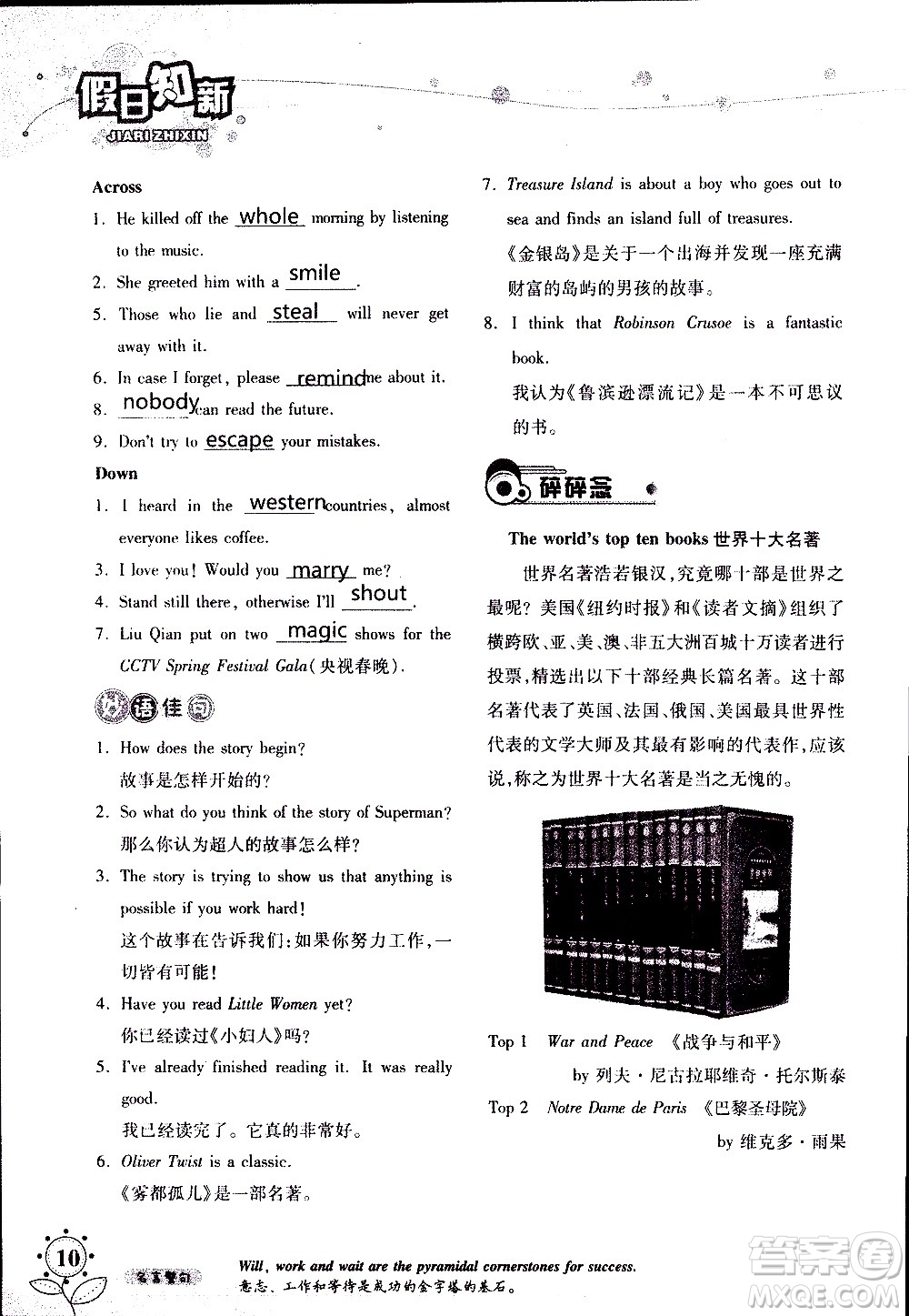 湖南師范大學(xué)出版社2020年暑假學(xué)習(xí)與生活假日知新八年級(jí)英語(yǔ)學(xué)習(xí)版參考答案