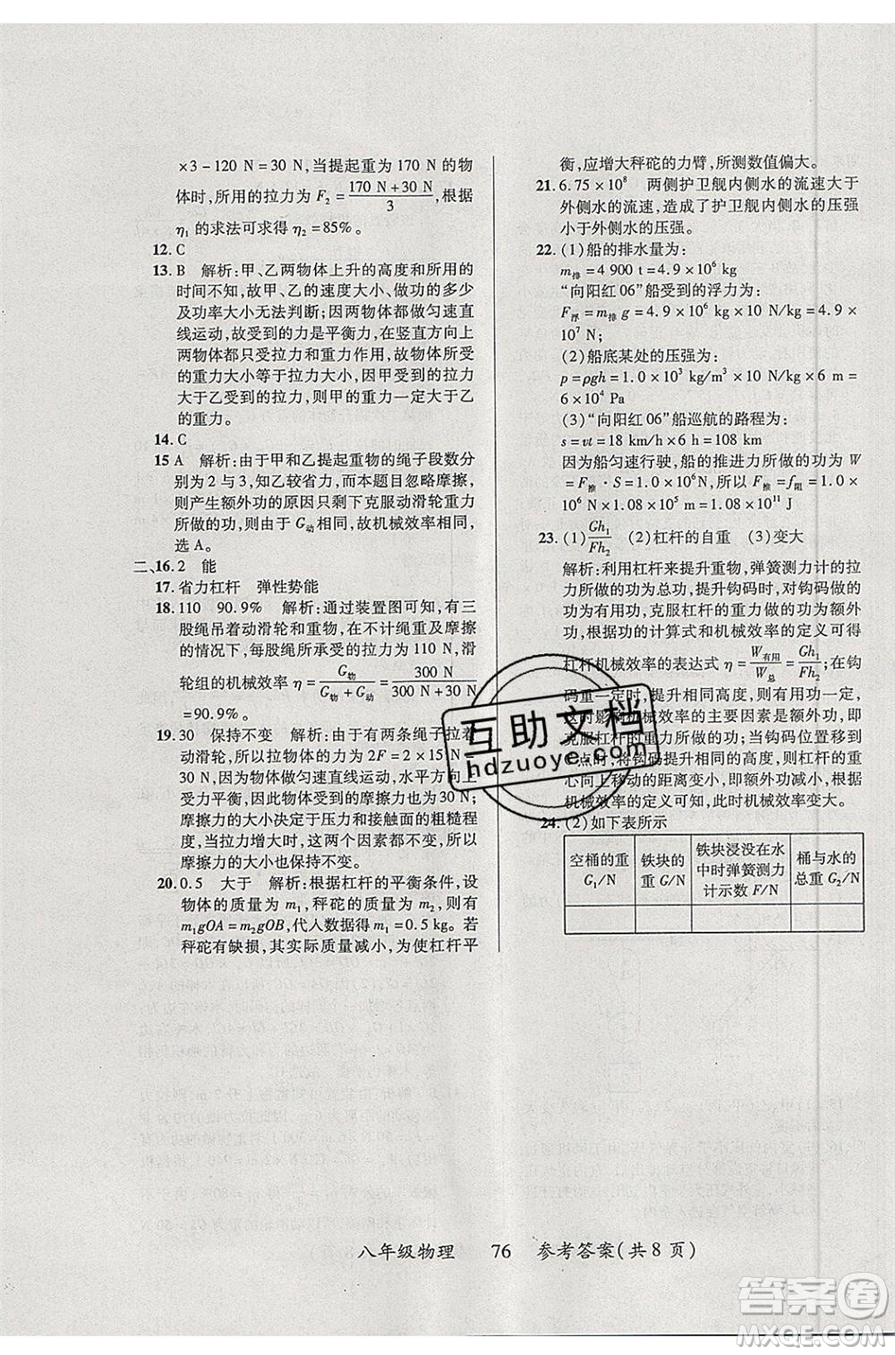 2020年本土教輔贏在暑假高效假期總復(fù)習(xí)八年級(jí)物理蘇科版參考答案