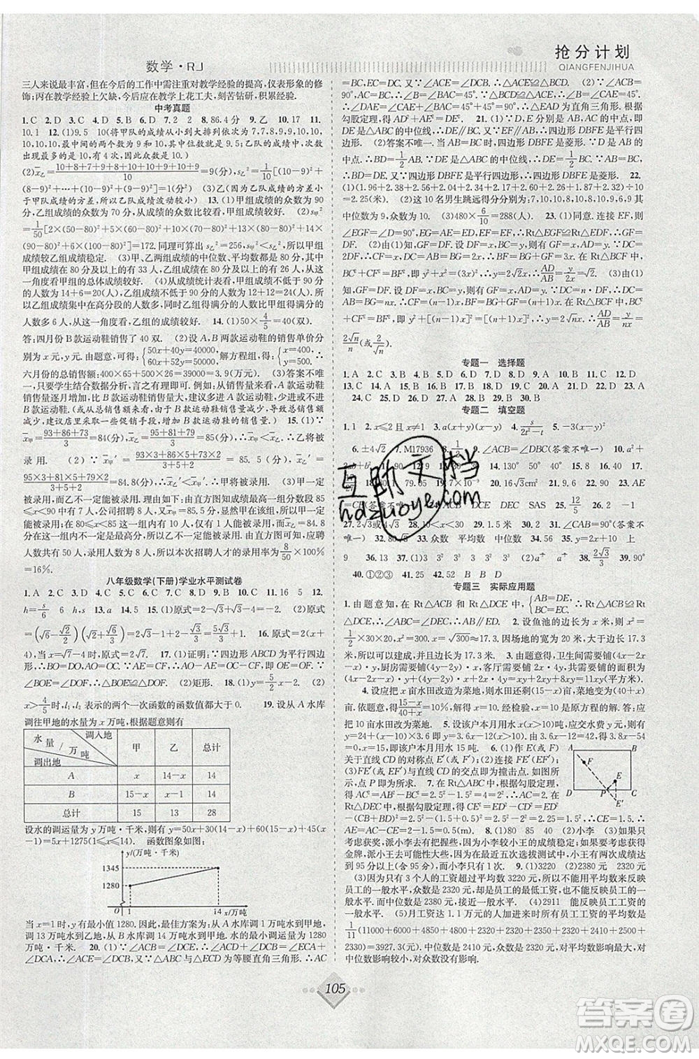 合肥工業(yè)大學(xué)出版社2020年贏在暑假搶分計(jì)劃八年級數(shù)學(xué)RJ人教版參考答案