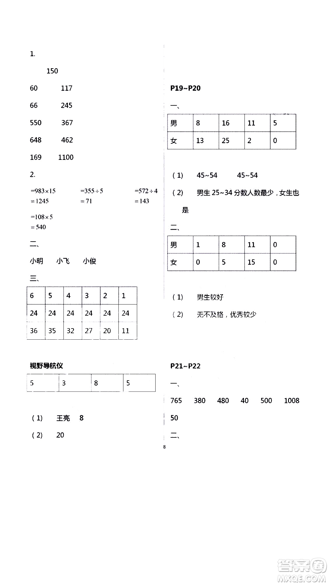 安徽人民出版社2020年假期課堂暑假作業(yè)三年級數(shù)學人教版參考答案