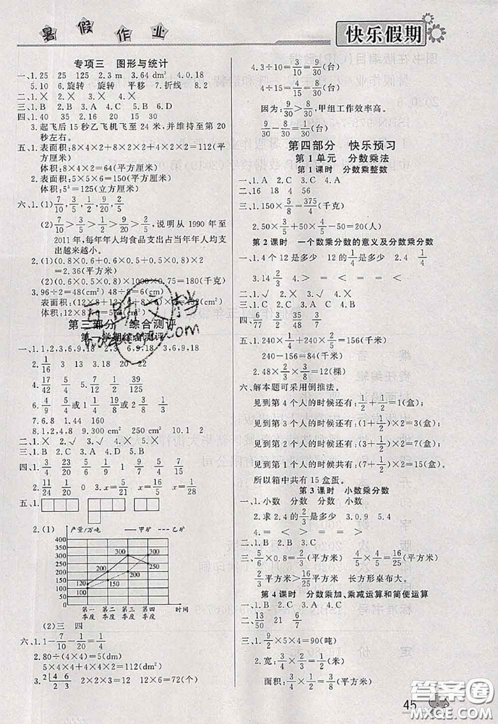 內(nèi)蒙古人民出版社2020快樂假期暑假作業(yè)五年級數(shù)學(xué)人教版答案