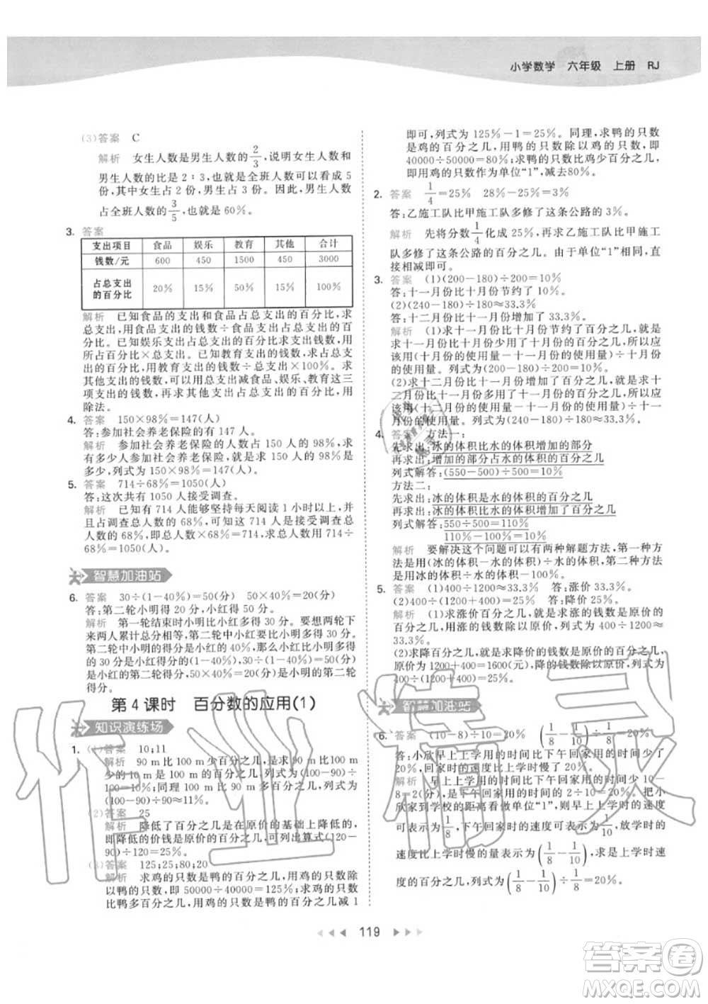 小兒郎2020秋53天天練六年級數(shù)學上冊人教版參考答案