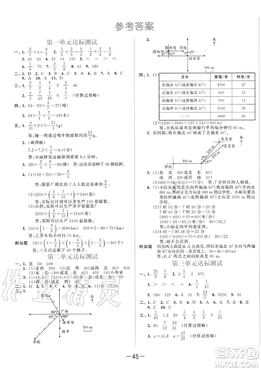 小兒郎2020秋53天天練六年級數(shù)學上冊人教版參考答案