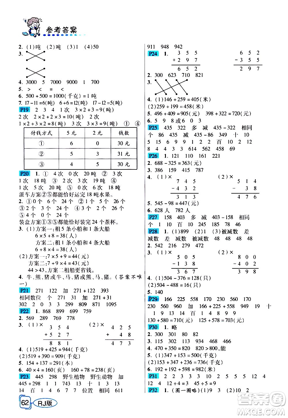 西安出版社2020年幫你學(xué)全講歸納精練三年級(jí)上冊(cè)數(shù)學(xué)RJ人教版參考答案