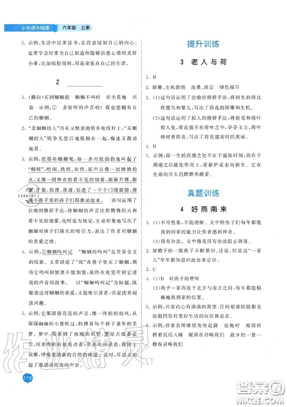 小兒郎2020秋53天天練六年級小學(xué)課外閱讀上冊通用版參考答案