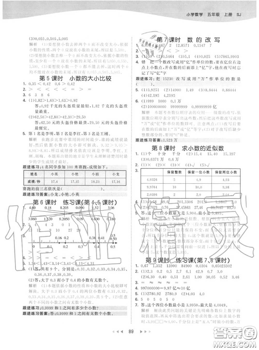 小兒郎2020秋53天天練五年級數(shù)學(xué)上冊蘇教版參考答案