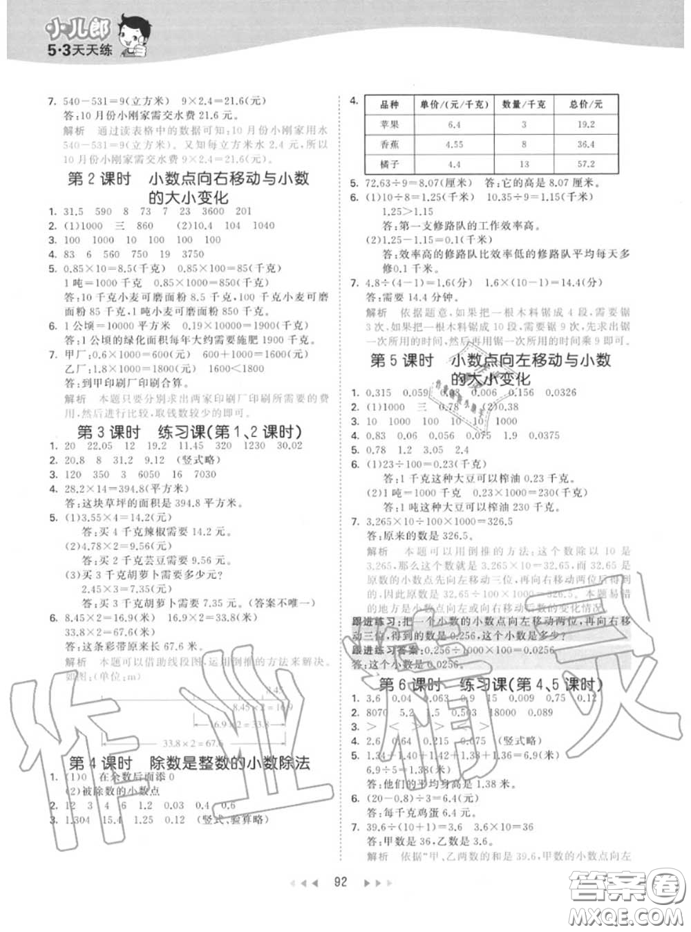 小兒郎2020秋53天天練五年級數(shù)學(xué)上冊蘇教版參考答案