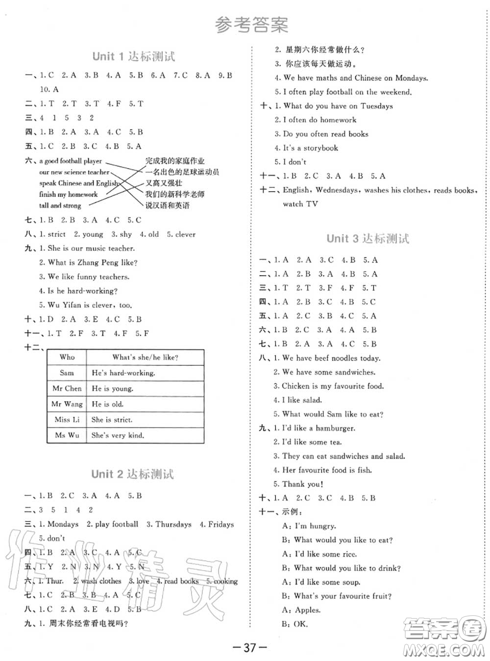 小兒郎2020秋53天天練五年級(jí)英語(yǔ)上冊(cè)人教版參考答案