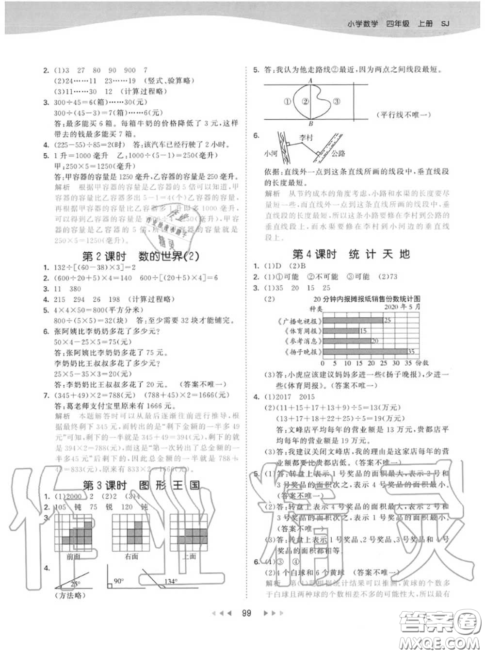 小兒郎2020秋53天天練四年級數(shù)學(xué)上冊蘇教版參考答案