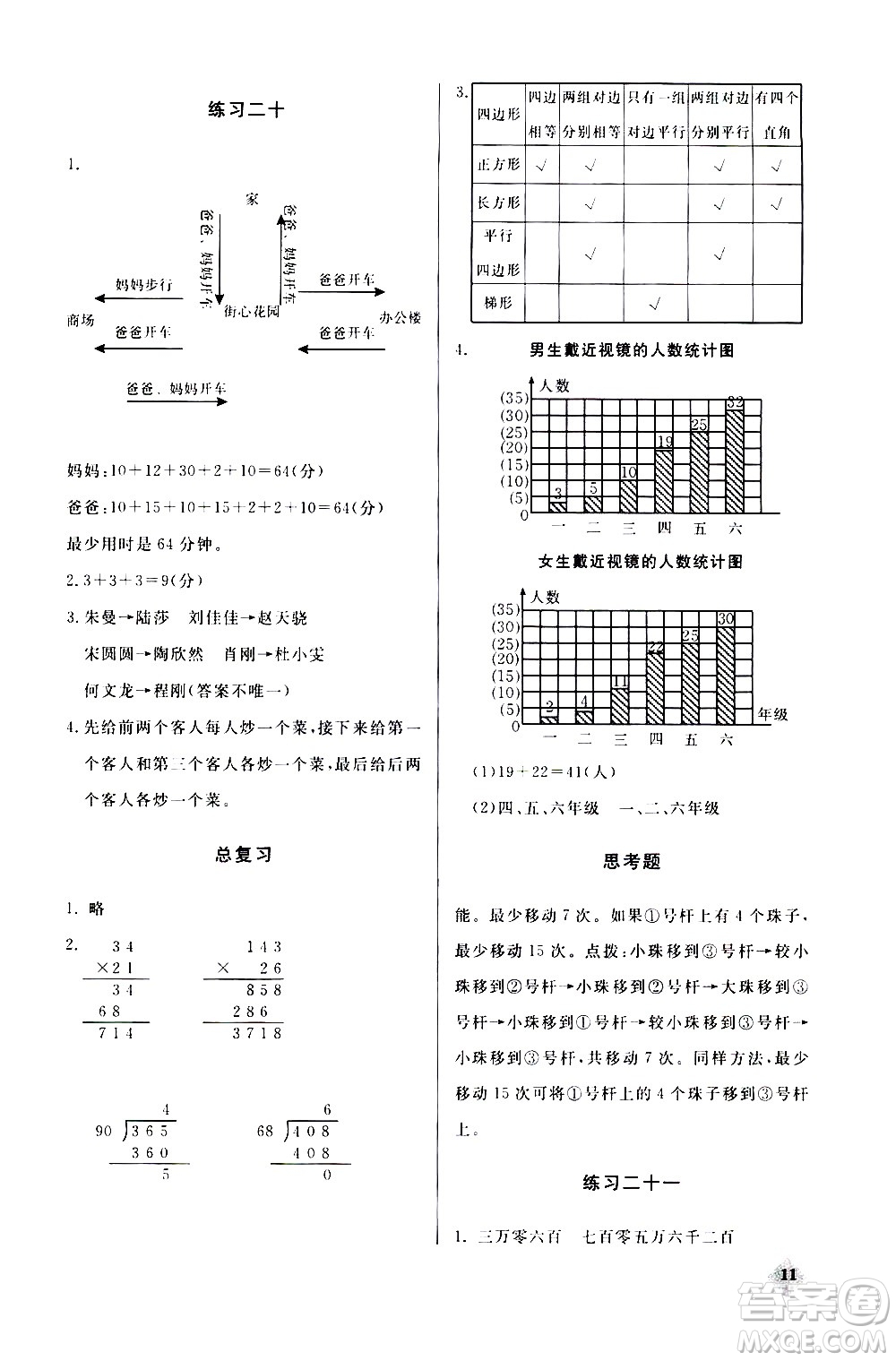 湖北教育出版社2020秋小學(xué)數(shù)學(xué)丟分題四年級上人教版參考答案