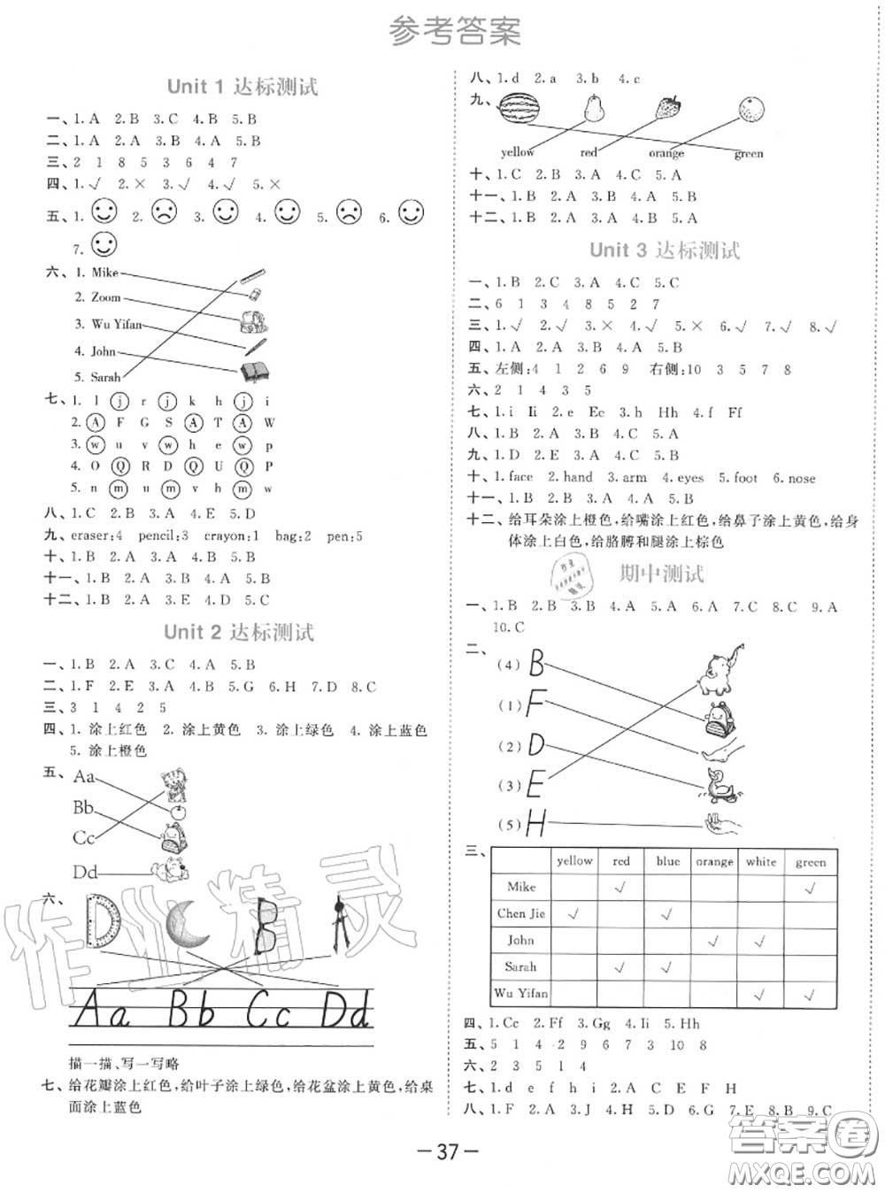 小兒郎2020秋53天天練三年級(jí)英語(yǔ)上冊(cè)人教版參考答案