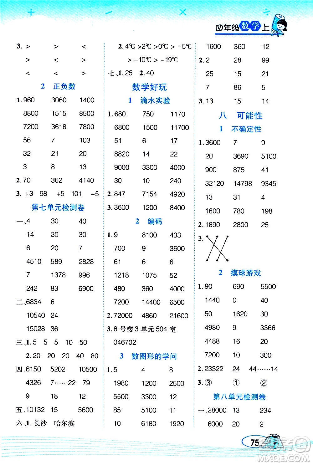 西安出版社2020年幫你學(xué)口算題卡數(shù)學(xué)四年級(jí)上冊(cè)BS北師版參考答案