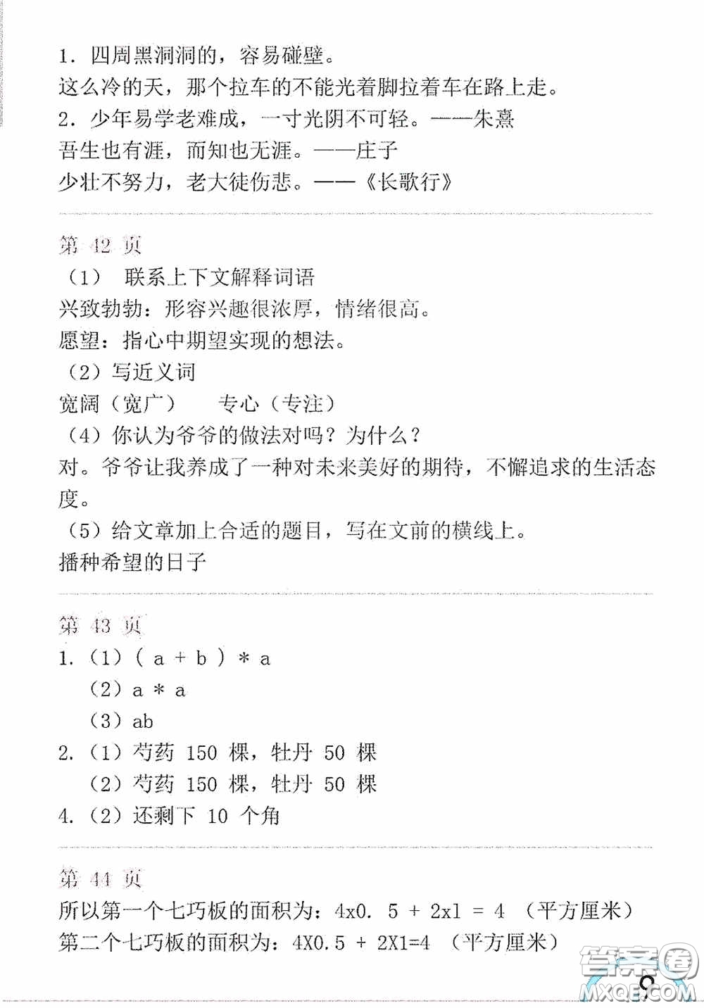 山東教育出版社2020暑假生活指導(dǎo)四年級(jí)五四學(xué)制答案