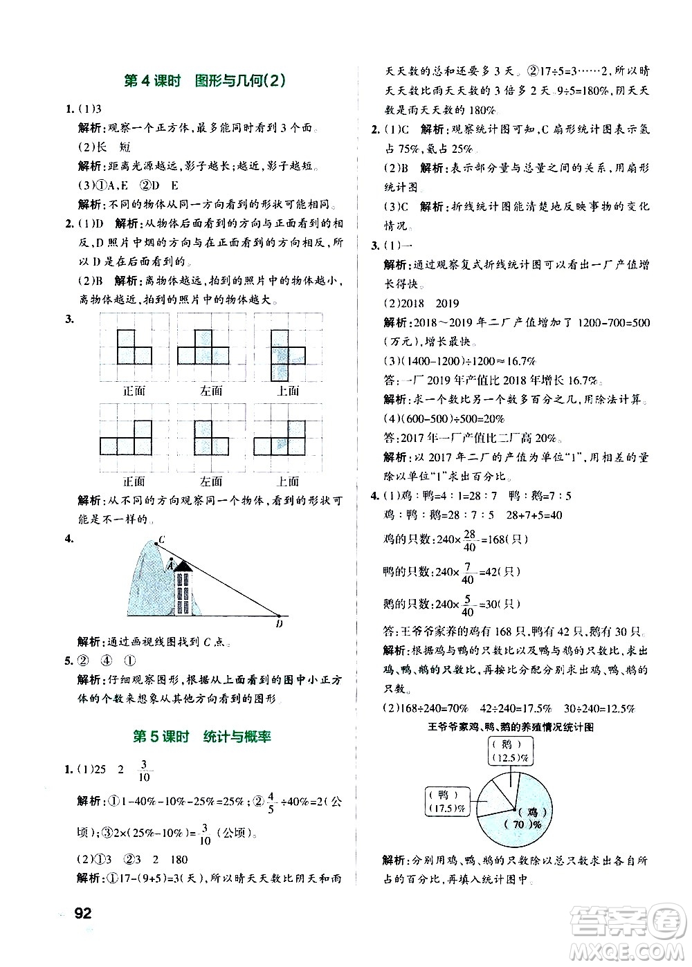 遼寧教育出版社2020秋小學(xué)學(xué)霸作業(yè)本數(shù)學(xué)六年級(jí)上BS北師版參考答案