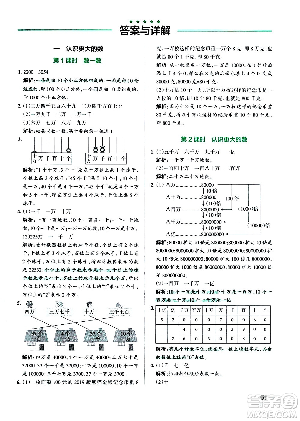 遼寧教育出版社2020秋小學(xué)學(xué)霸作業(yè)本數(shù)學(xué)四年級上BS北師版參考答案